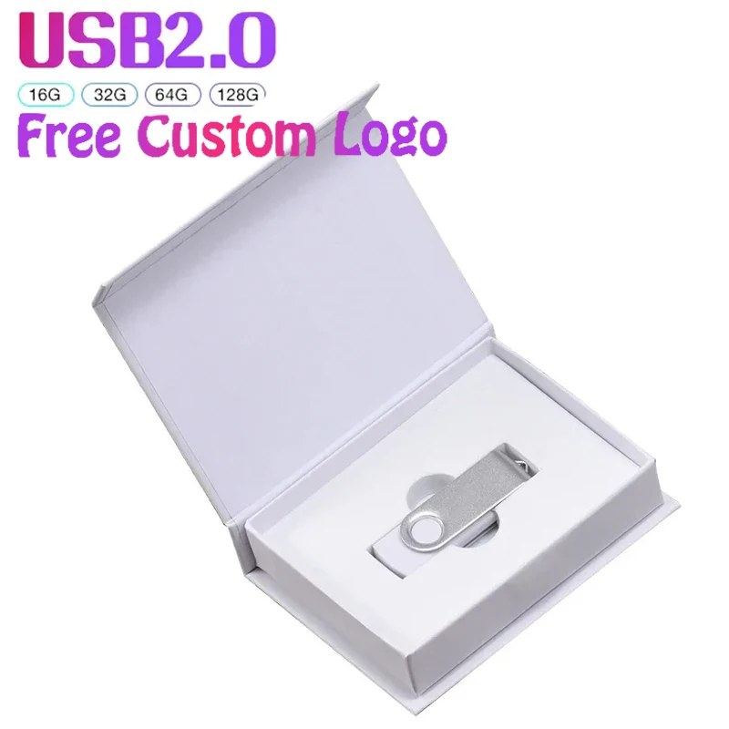 Gift Box Custom The Logo for Free Pen Drive Real Capacity USB Flash Drives Black Memory Stick Color Printing 64GB/32GB U Disk