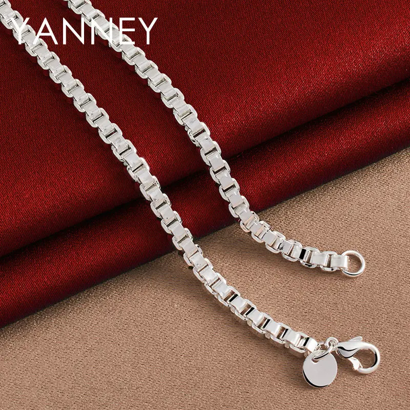 Nowy 925 srebrny 18 cali 4MM pudełko łańcuszek naszyjnik dla kobiet moda męska charms biżuteria prezenty ślubne przyjęcie