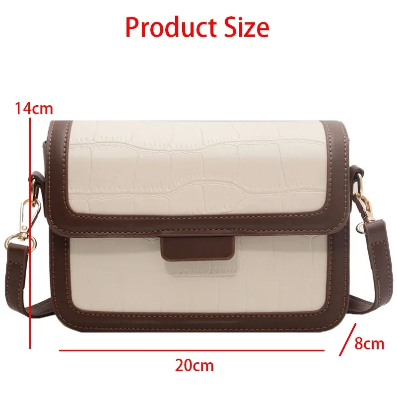 New Fashion Brown and White Women\'s Shoulder Bag Vintage Elegant S Simple Style Crossbody Small Square Buckle Messenger