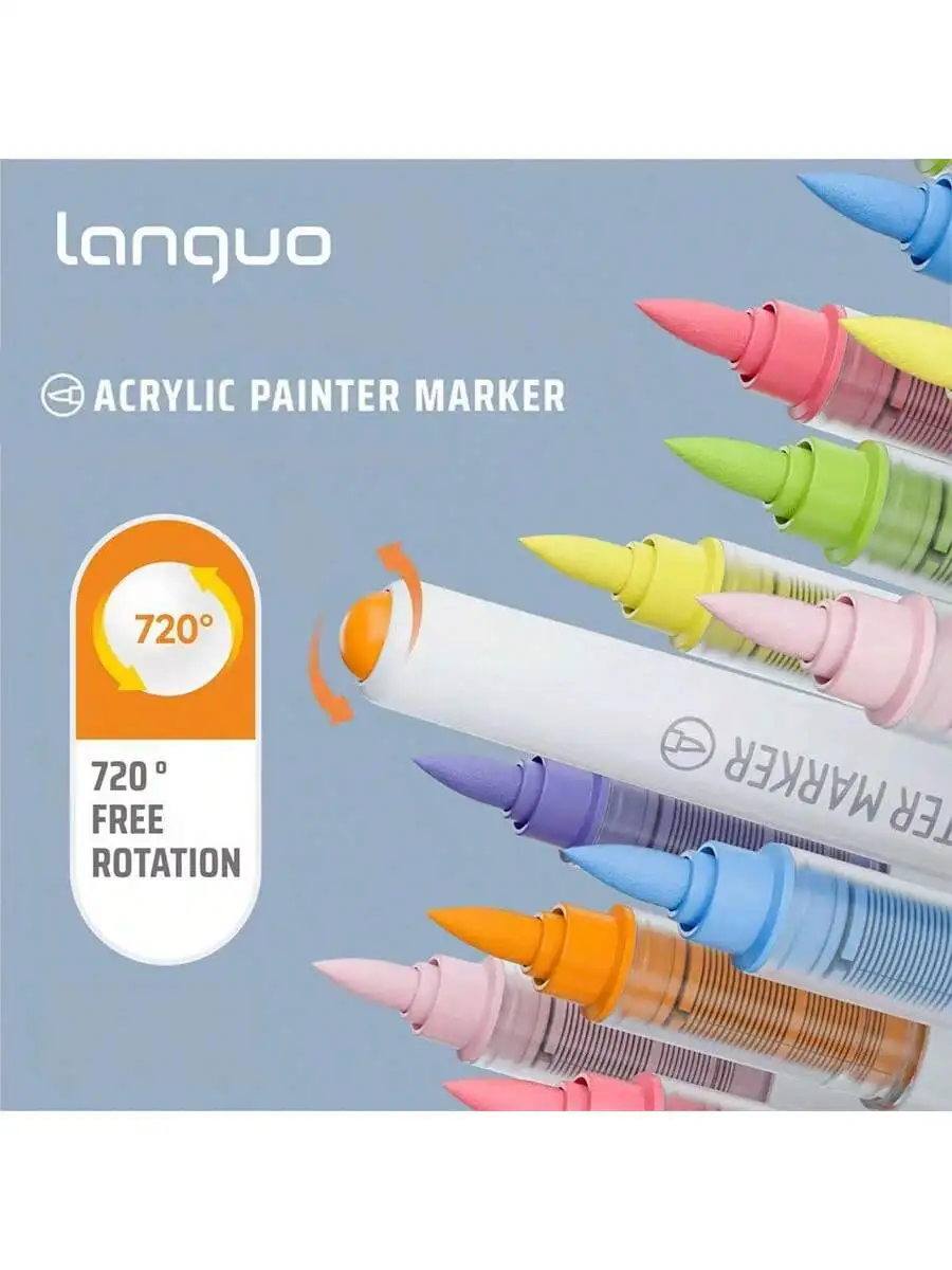 Languo 9 Stück/Box Acryl-Marker-Stift-Set mit weichen Pinseln, zum Selbermachen, handgezeichnet, Kunstmarker-Stifte, Graffiti-Acrylfarbstifte für Studenten, M720 – Detail 8