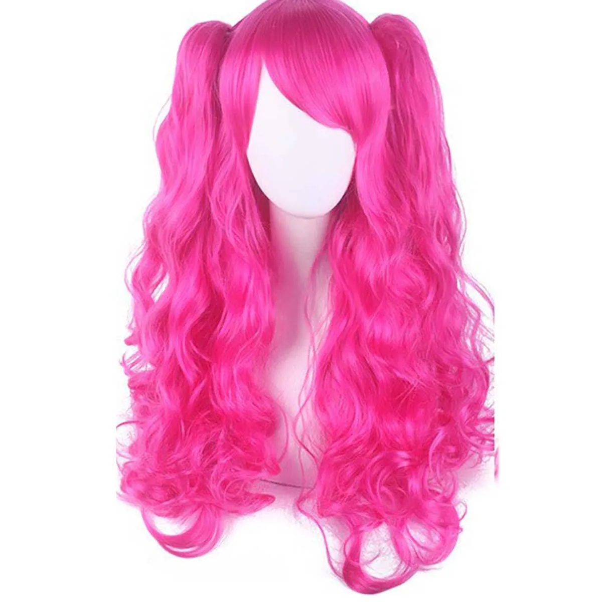 Halloween Party Role Play Girls Long Curly Lolita Double Ponytail Synthetic Gold Pink Wig
