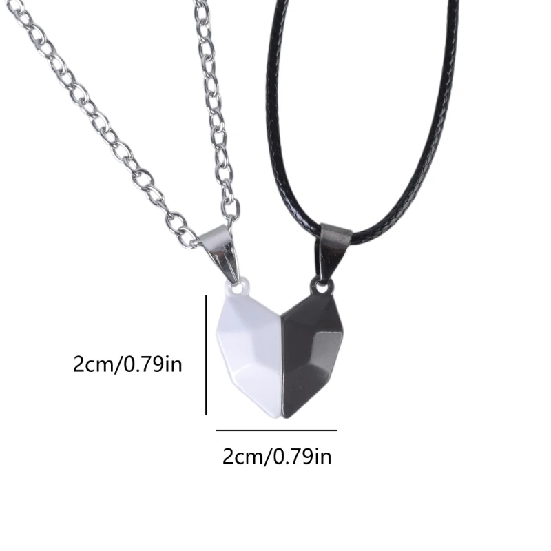 2Pcs Minimalist คู่รักมิตรภาพจี้หัวใจคู่แม่เหล็กระยะทาง Faceted Heart จี้สร้อยคอเครื่องประดับ