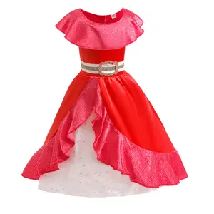 Vestido Aurora Princess Avalor feminino, Traje de Halloween, Roupas de RPG Anime, Roupa de Carnaval, Vestido longo ruffle vermelho para criança 6 principais vendas boneca elena de avalor - №4