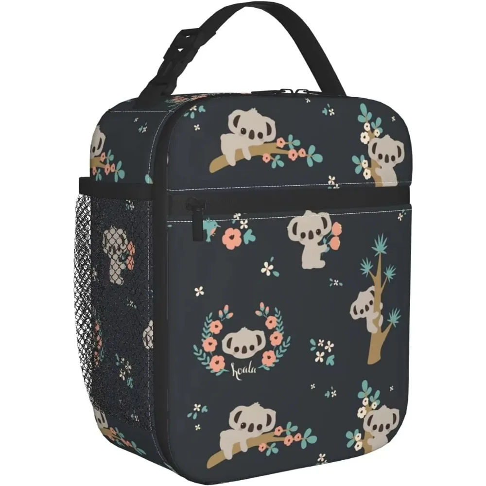 Cute Floral Koala Insulated Lunch Bag for Women Men Reusable Thermal Cooler Lunch Bento Tote Bags for Work School Picnic