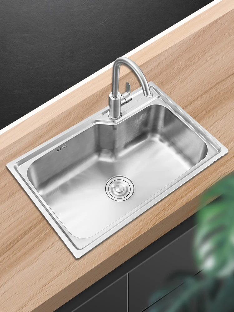 Kitchen Thickened 304 Stainless Steel Sink Single Sink Washing Basin Household Dishwashing Single Basin Sink Large Single Sink