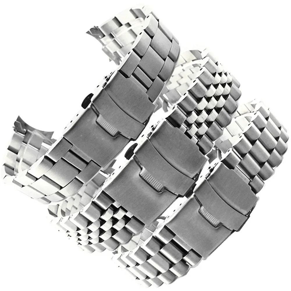 Correa de reloj de acero inoxidable de 20mm y 22mm para Seiko SKX007 SSK003 SRP599J1, accesorios de pulsera de buceo con extremo curvado de Metal para hombre