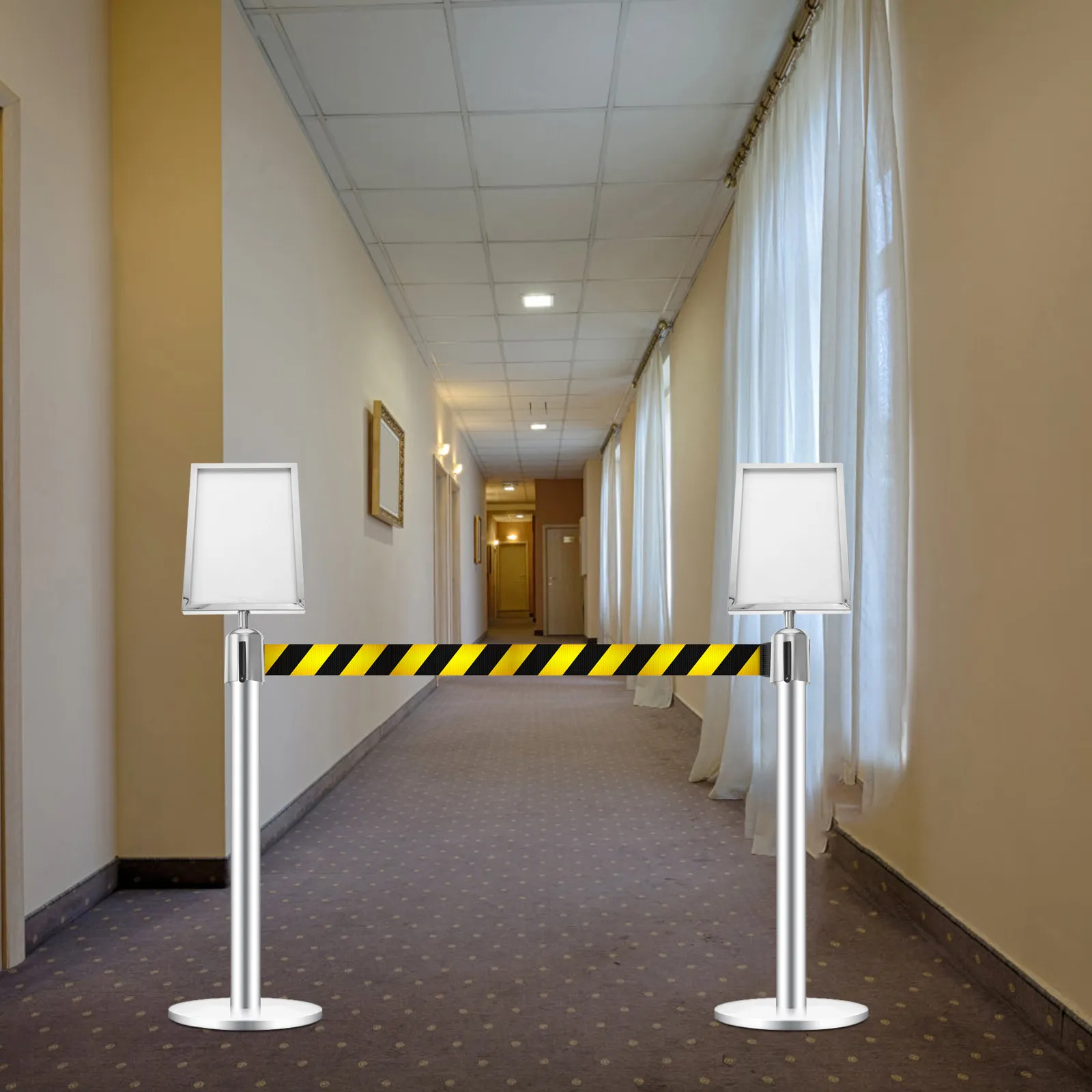 support-de-signalisation-en-acier-inoxydable-pour-poteau-de-guidage-cadre-vertical-avec-sangle-retractable-pour-le-controle-des-files-d'attente-dans-les-espaces-publics