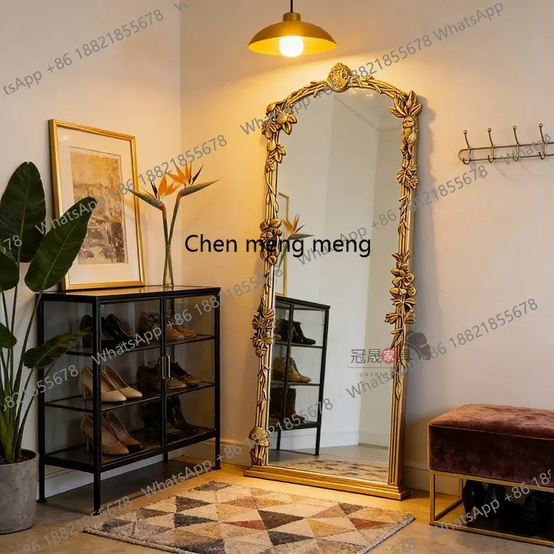 

Зеркало в полный рост во французском стиле ретро, настенное зеркало на веранде, резное зеркало в европейском стиле в американском стиле для спальни на заказ