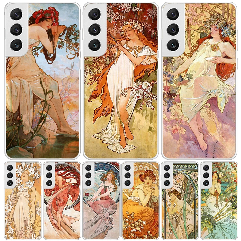 Alfons Mucha Primavera housse de téléphone pour Samsung Galaxy S24 S25 Ultra S23 Plus S22 + S21 S20 FE S10 S25Plus tendance Fundas S24