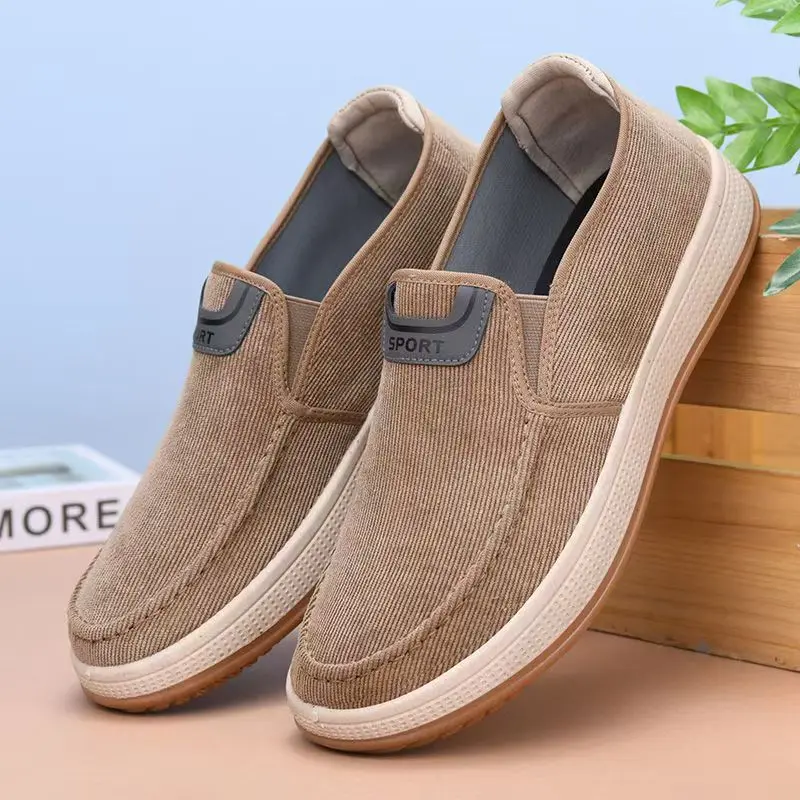

Men Lightweight Slip On Canvas Shoes Spring Autumn New Rubber Sole Non Slip Round Toe Flat sole Breathable Casual Walking Shoes