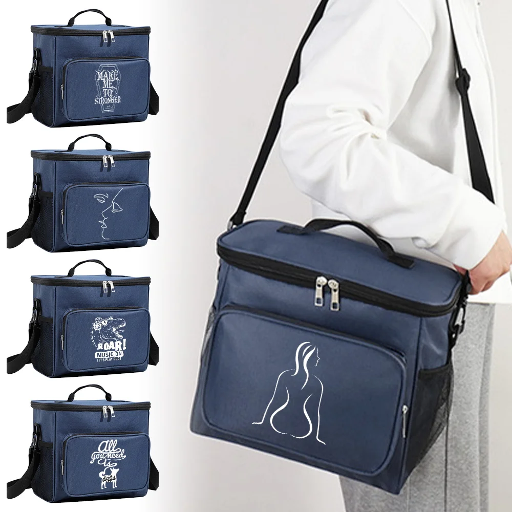 Insulated Lunch Bags Cooler Box Thermal Organizer Handbag for Student Waterproof Camping Storage Boxes White Picture Pattern
