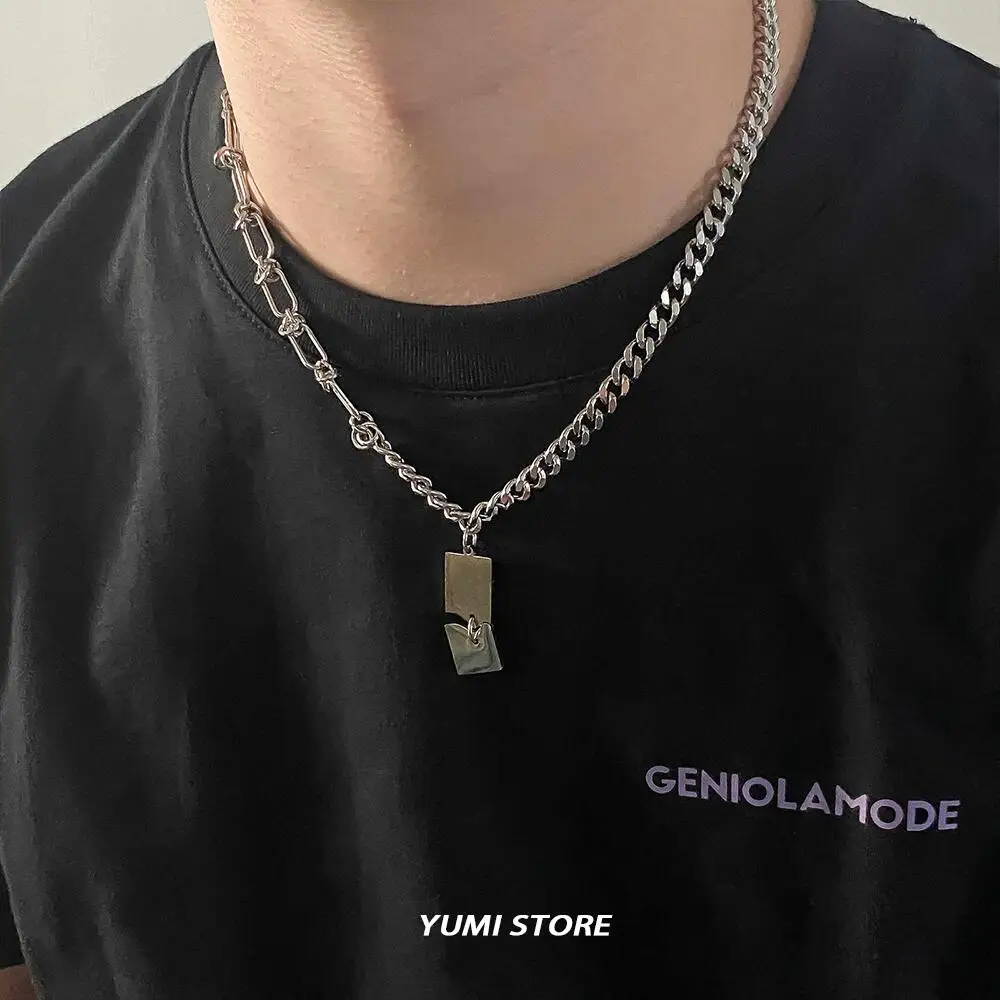 Titanium Steel Split Pendant Necklace For Men Woman Trend Hip Hop Spliced Sweater Chain Kpop Street Punk Luxury Unisex  Jewelry