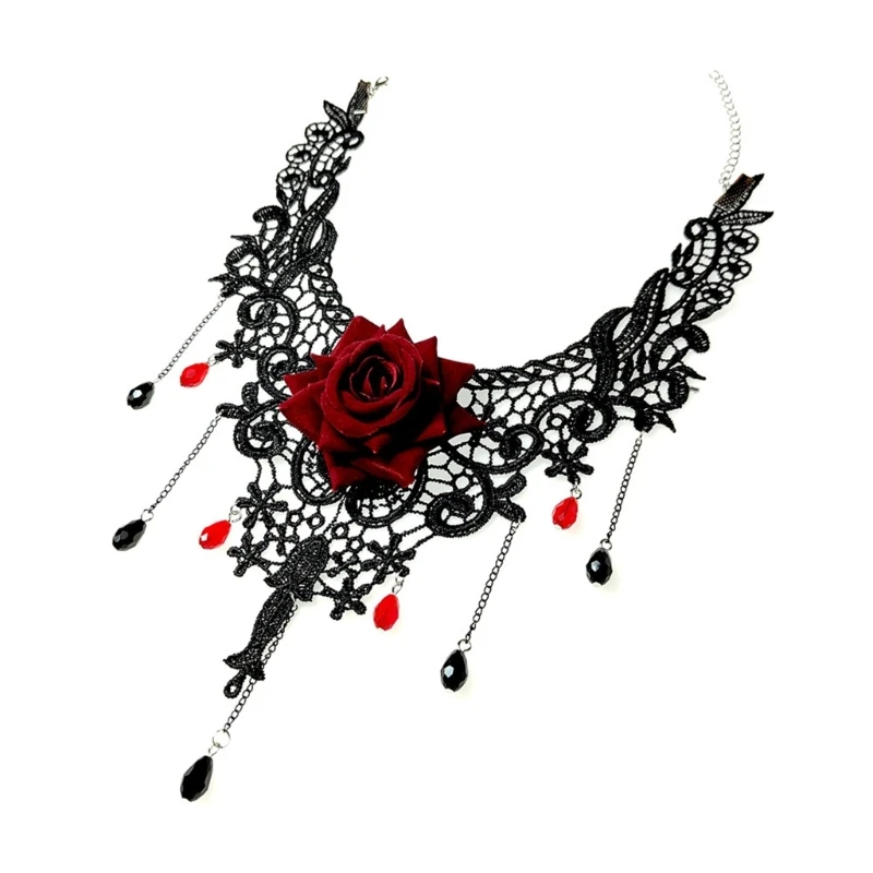 

Floral Lace Choker Necklace with Pendant For Women Halloween Costume Jewelry, Dropshipping