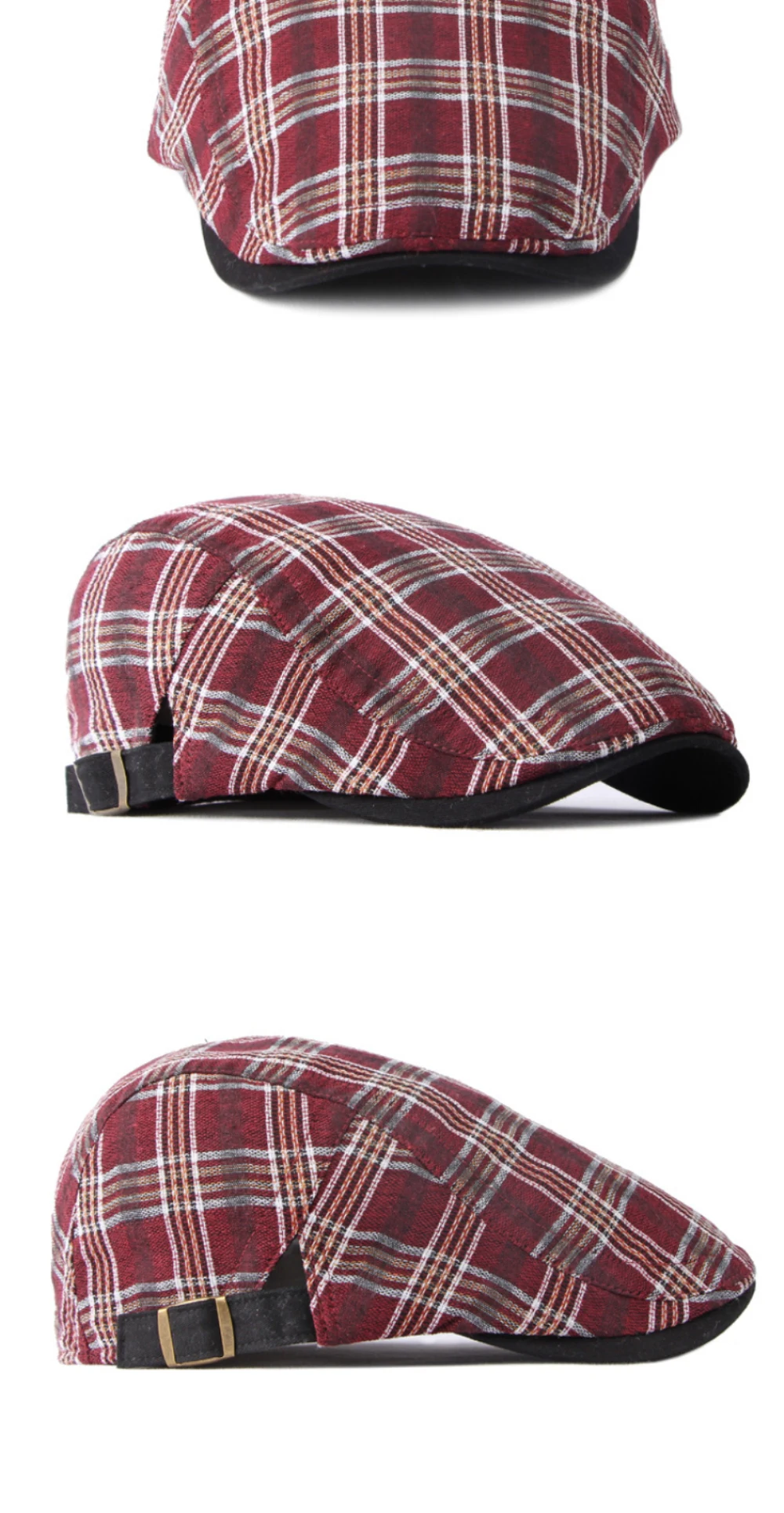 HT4640 Baskenmütze Mütze Männer Frauen Frühling Sommer Kappe Sonnenhut Einstellbare Ivy Flache Kappe Plaid Künstler Maler Baskenmütze Hut Männlich Weiblich Berets – Detail 6