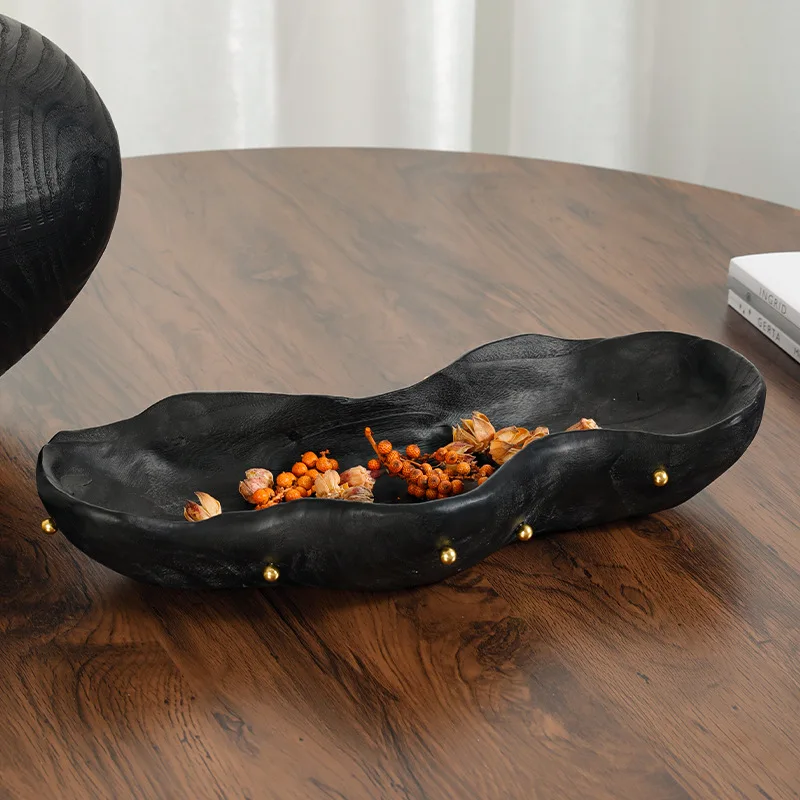 &c Chazi Quiet Design Fruit Plate Handmade  Wood Grain Resin Home Decor Ornament Tray Platter Irregular Shape Desktop