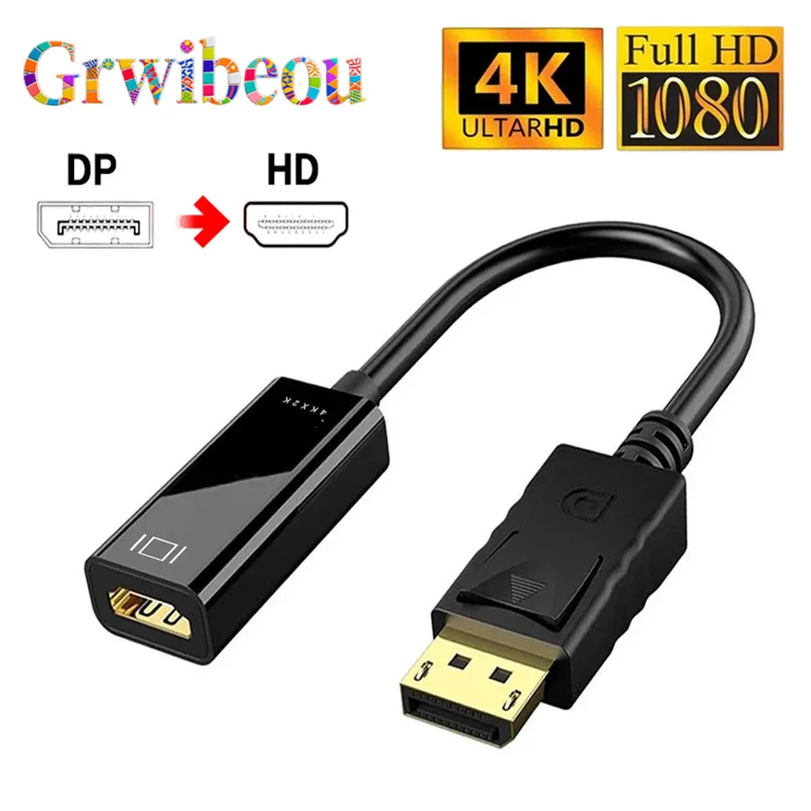 4K 1080P DisplayPort to HDMI-Compatible Adapter Cable Male DP to Female HDMI-Compatible Video Audio Converter For PC Laptop