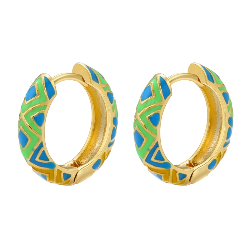 ZHUKOU Enamel Geometric hoop Earrings Fashion gold color triangle Women Round small hoop Earring Jewelry Wholesale VE674