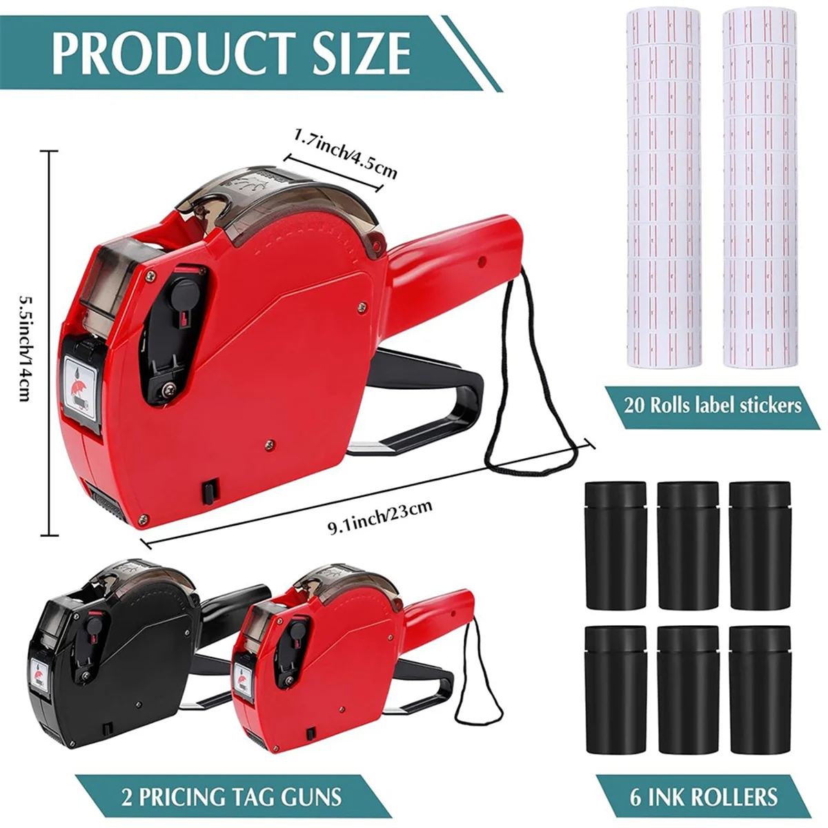 ADP-2 Pcs 8 Digits Price Tag-, Pricing- Kit with 20 Rolls Blank White Sticker Labels and 6 Ink Refill