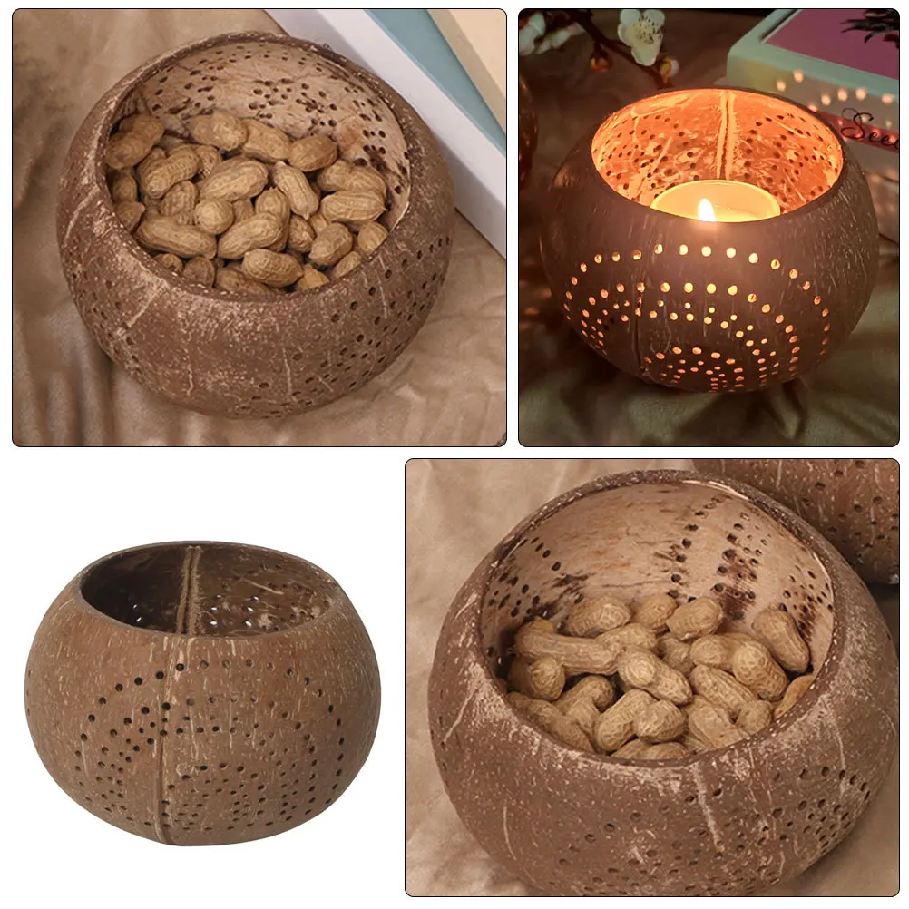 Tigela de salada de casca de coco exclusiva, tamanho grande, multiuso, tigela de servir alimentos, frutas, sobremesa, armazenamento de casca de coco