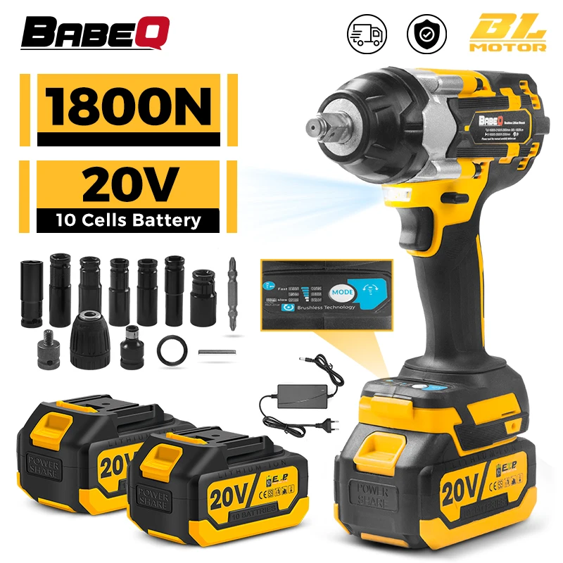 1800N.M Torque Brushless Electric Impact Wrench 1/2 Inch Cordless Socket Wrench Compatible With Makita 18V Battery Power Tools