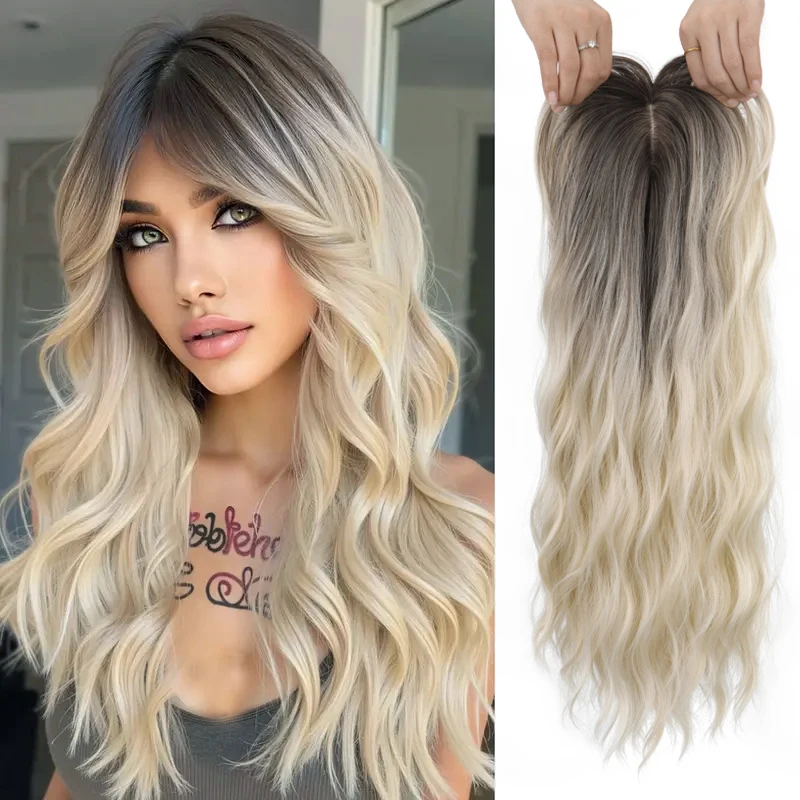 

Elegant Clip-in Hair Topper for Women with Side Bangs,Heat-Resistant Long Curly Wavy Synthetic Hair,Topper for Thinning Hair