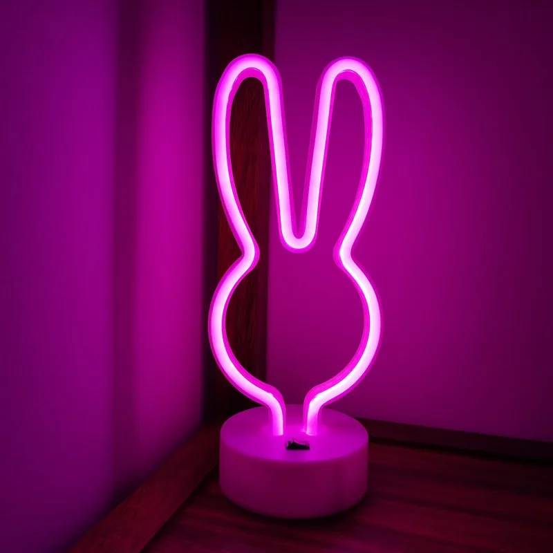 LED Neon Night Light Sign Flamingo Rabbit Table Lamp Kids Bedroom Party Birthday Holiday Christmas Art Decor Children Gift