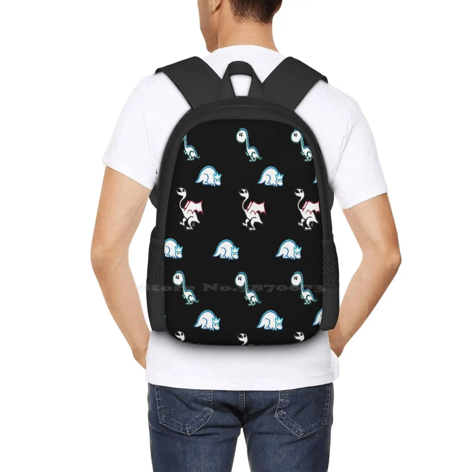 Patrón de dinosaurios de dibujos animados simples, mochila escolar para portátil de viaje, bolsa de diferentes tipos