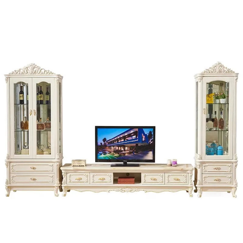 

European style luxury wine cabinet, TV cabinet combination, wall cabinet, living room, high-end all solid wood carving