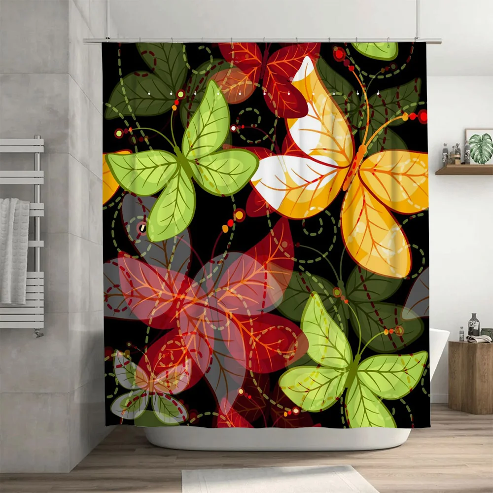 ستارة دش على شكل فراشة ملونة من القماش المقاوم للماء لتزيين الحمام المنزلي ستائر دش مطبوعة بالزهور #3