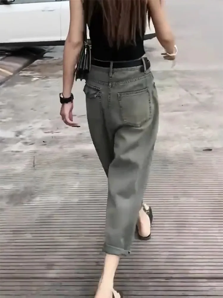 Jeans in denim retrò Harem da donna sottili estivi larghi lusinghiero per jeans a gamba dritta a vita alta con corpo a pera Abbigliamento casual