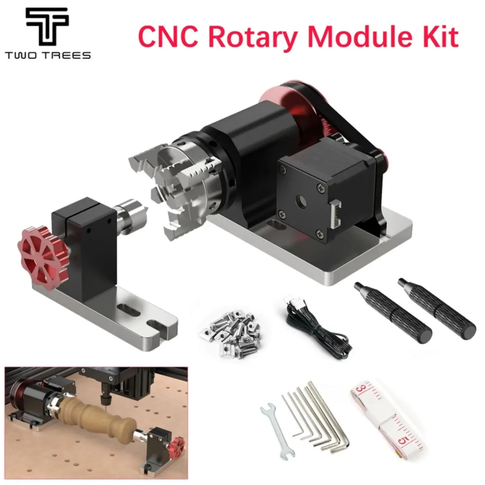 TWOTREES Rotary Module Kit CNC Engraving Machine TTC450 4th Axis Rotating Axle Tailstock Cnc Separator Head 4-Jaw Chuck 60mm