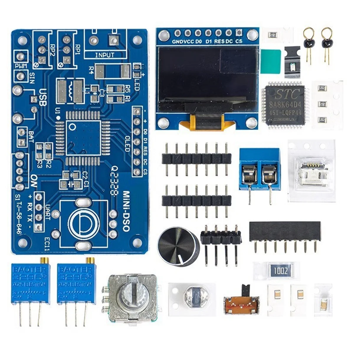Nuevo Mini Kit de osciloscopio LCD DOS STC8K8A microordenador de un solo Chip práctica de soldadura electrónica piezas sueltas sin carcasa