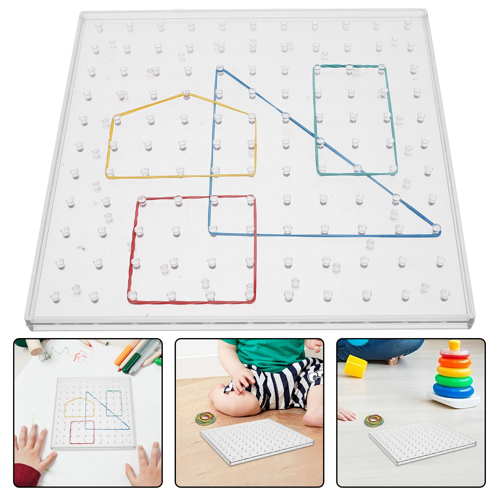 1 zestaw Dwustronna tablica geometryczna do nauki matematyki, edukacyjny zestaw tablicy z kołkami dla dzieci, zestaw do aktywności STEM, tworzenie kształtów i wzorów