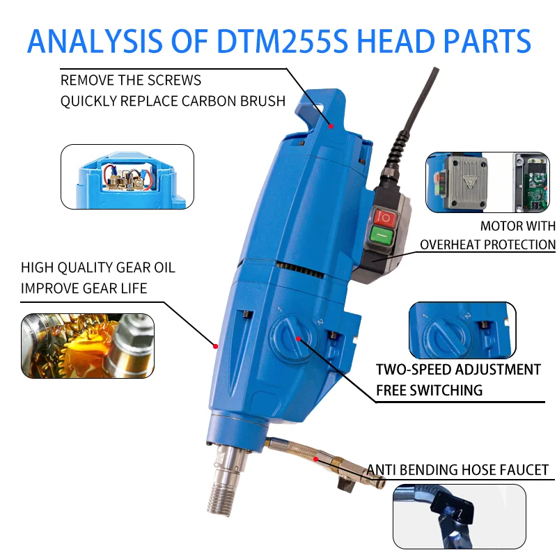 

Professional Two-Speed Transmission 255mm Diamond Core Drilling Machine Motor Powered Tools & Concrete Tools Drilling Machine