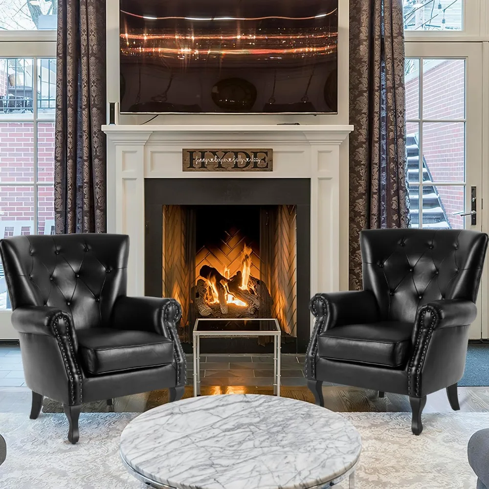 كرسي من جلد البولي يوريثان، كرسي بذراعين حديث لغرفة المعيشة، كرسي نادي منجد مع حواف برشام، كرسي أريكة في منتصف القرن