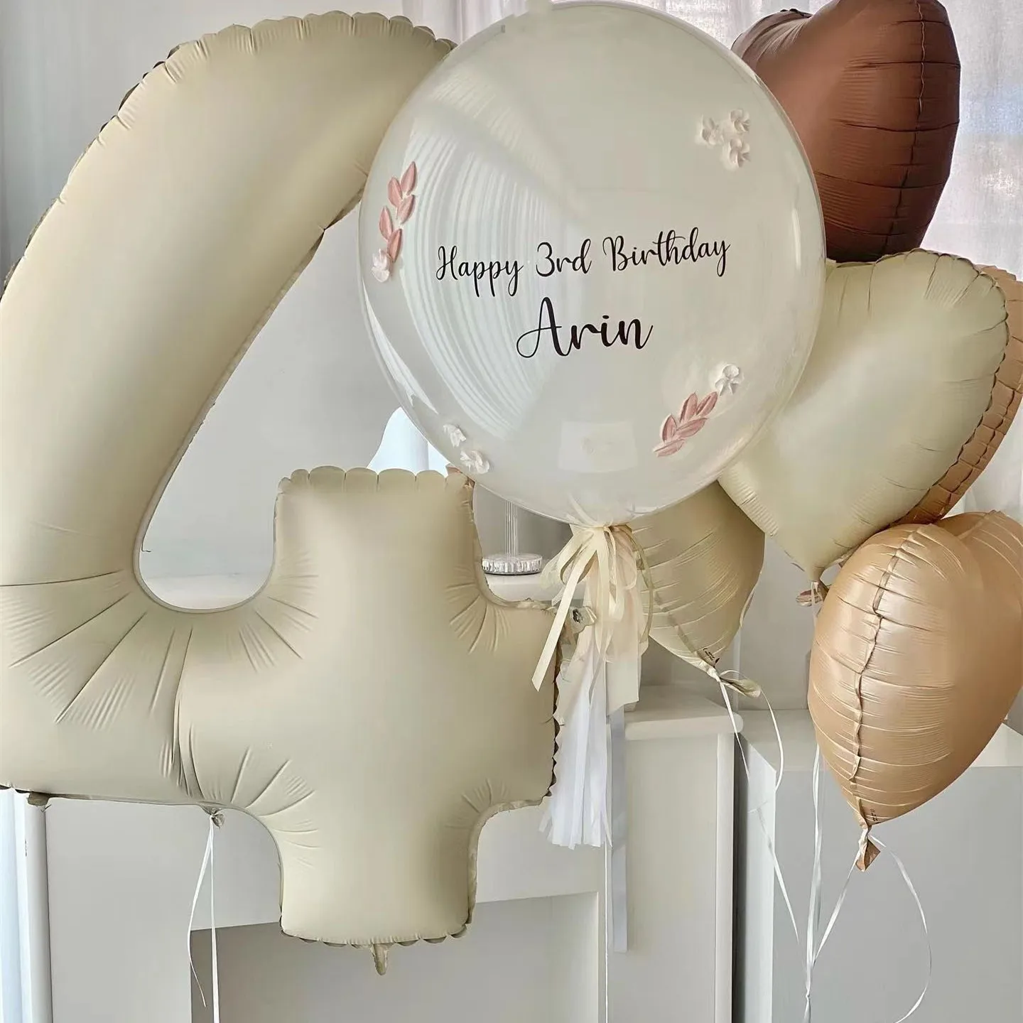 Brown Beige Cream 18inch Heart Balloons Cream Number Balloon 1-9 Digital Foil Balloon Birthday Party Decoration Helium Air Globo