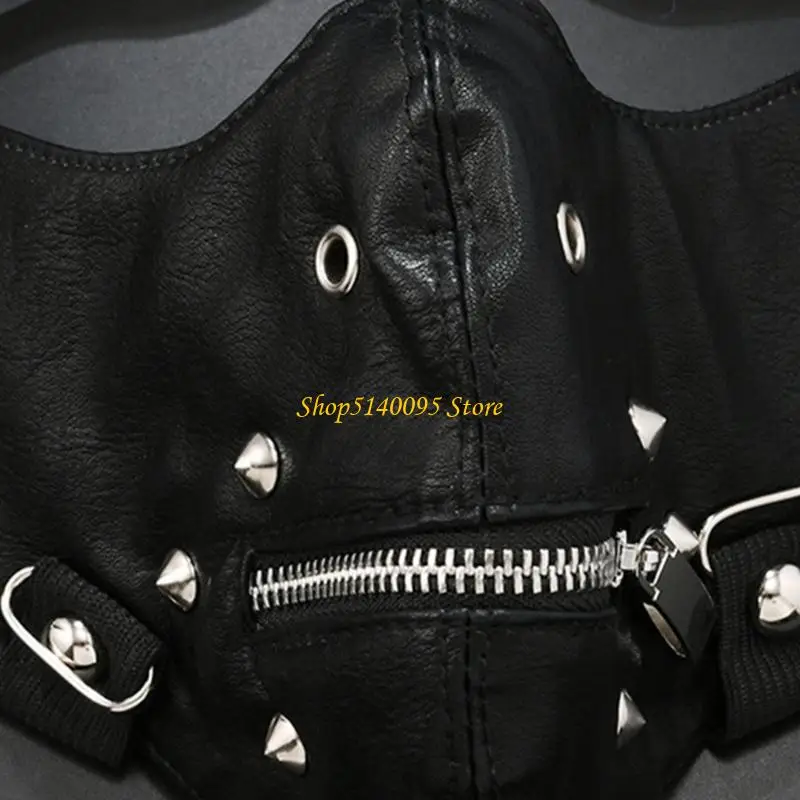 DXAE Leather Spikes Mask Gothic Punk Rivet Biker Motorcycle Mask Sport Masks for Halloween Cosplay Party Adjustable