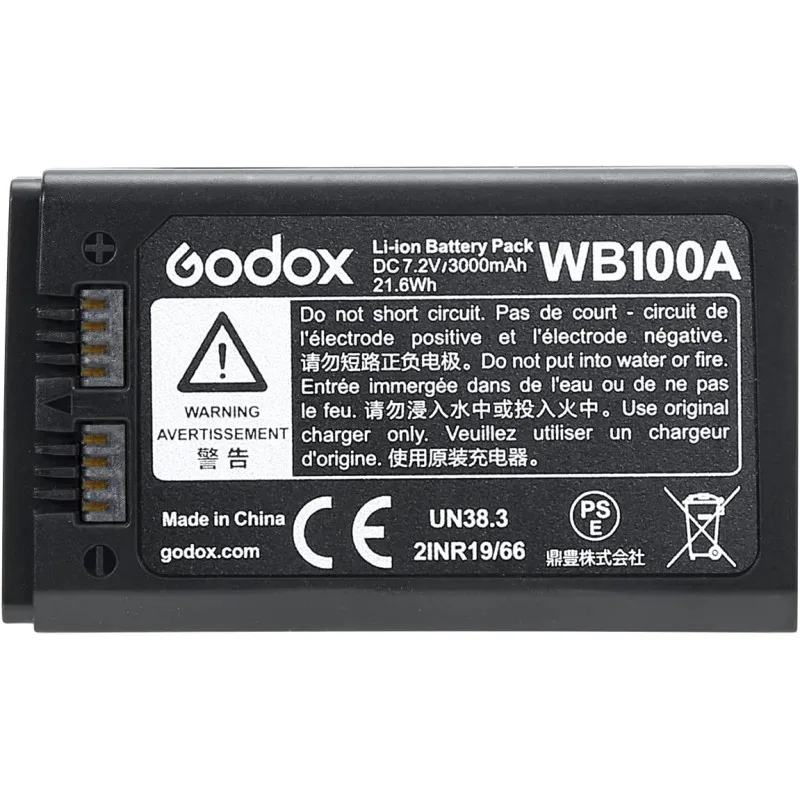 Godox WB100 Battery WB100A  Lithium DC 7.2V 3000mAh 21.6W For AD100 Pro Ring72 Macro LED Ring Light