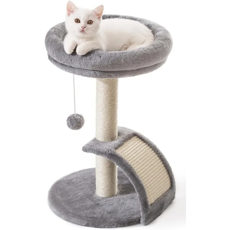 

Small Cat Tree Tower with Scratching Post, Modern Kitten Tower for Indoor Cats, Short Carpet Sisal Cat Scratcher Stand with Larg