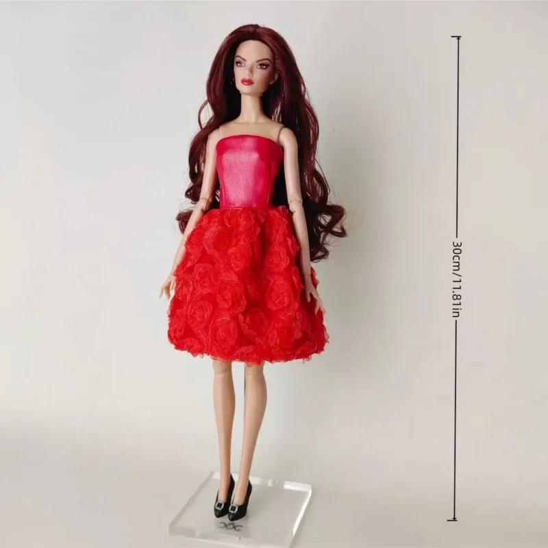 Brown Hair 1/6 Supermodel Doll Normal Skin Joint Moveable 30cm Doll With Red Skirt Fashion Makeup Dress Up Toy Birthday Gifts