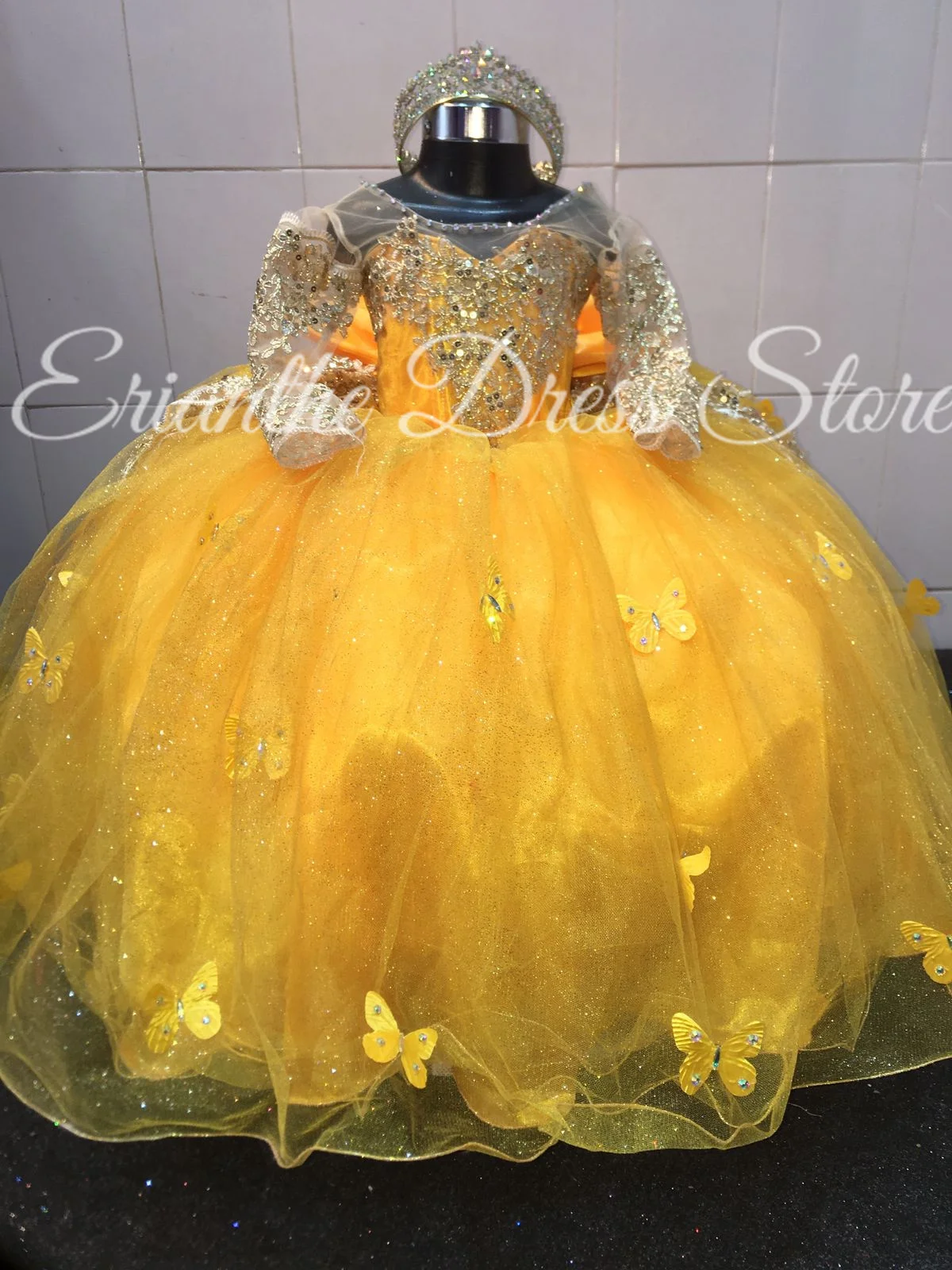 فستان فتاة الزهور الصفراء لحفلات الزفاف من التول مزين بالدانتيل بطبقات للأطفال وحفلات أعياد الميلاد الأولى فستاين سهرة/فساتين الحفلات حسب الطلب