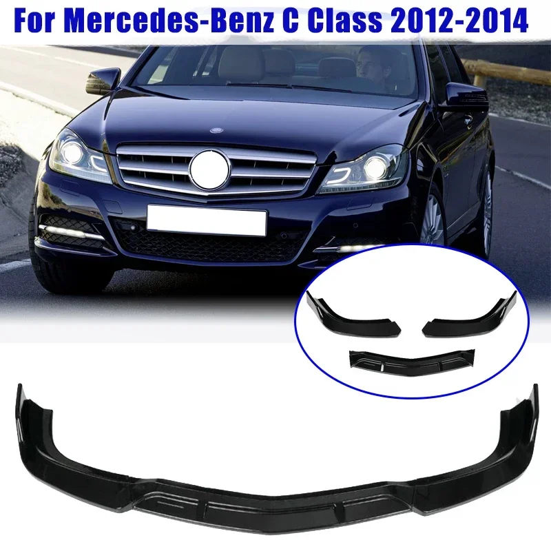 

3Pcs Carbon Gloss Black Front Bumper Lip Spoiler for Mercedes-Benz C Class W204 C180 C200 C250 C300 C350 2012-2014 Bumper Guard