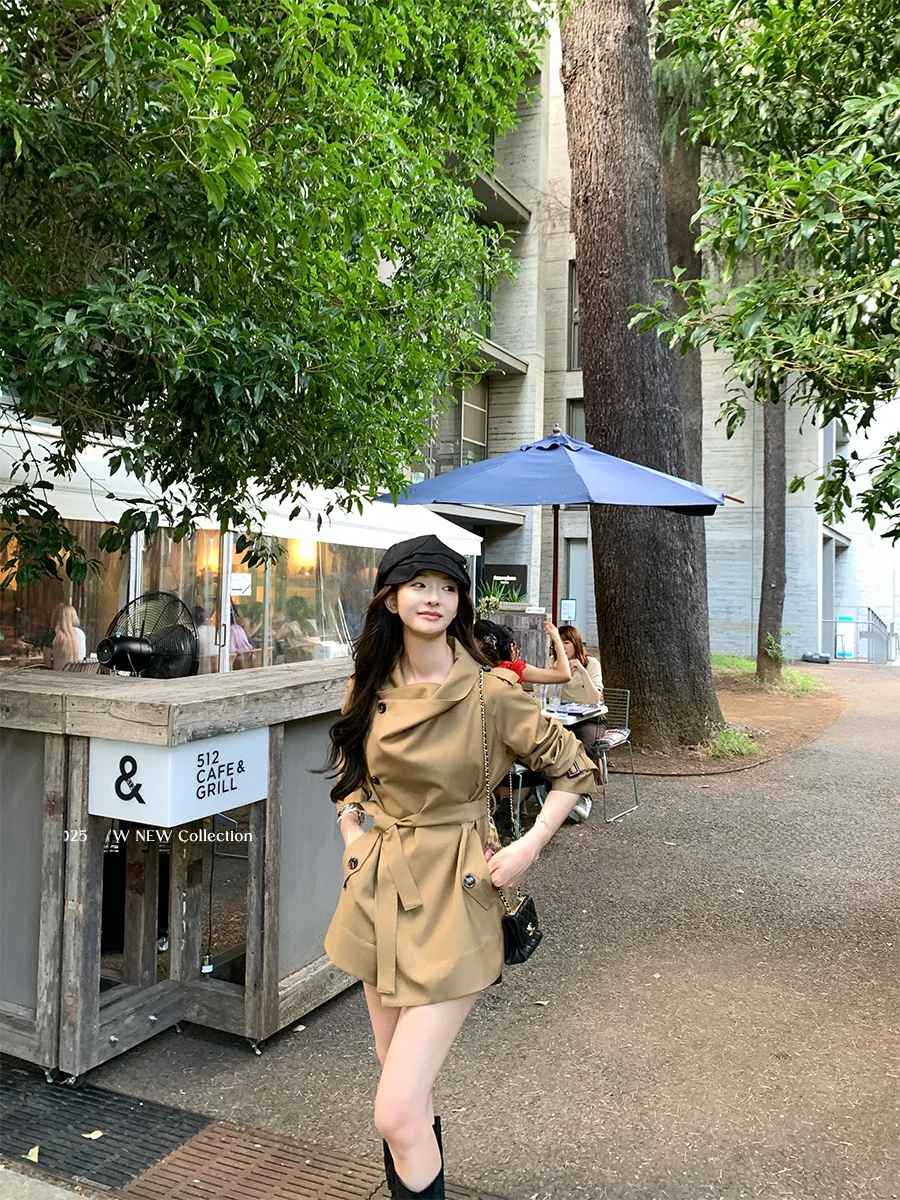 

CloudSweet Retro Briti Sle ort Coat Jaet Женская ветровка маленького размера с откидным воротником в английском стиле Sweet Heaven Kiss