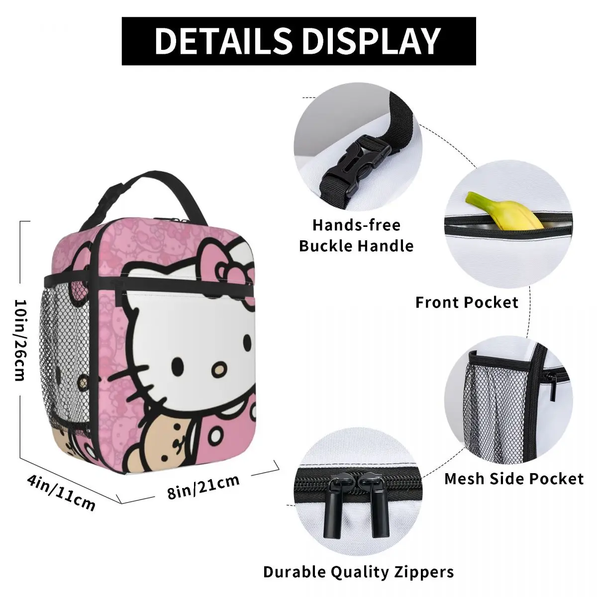 Cute Hello Kitty A Friend To All Insulated Lunch Bag Cooler Bag contenitore per pasti Tote Lunch Box ad alta capacità sacchetti per la conservazione