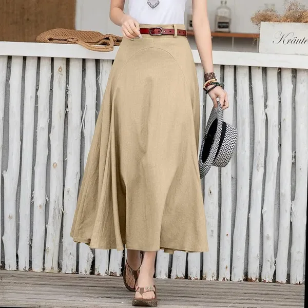 Womens Office Commuting Versatile Outdoor A-Line Long Skirt Spring Autumn High Waist Loose Irregular Large Hem Solid Color Skirt