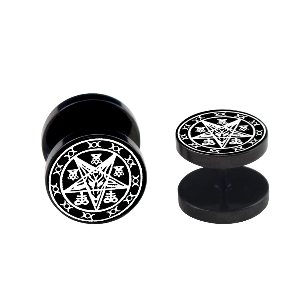 Men Lucifer and Satan Stud Earrings for Women Black Stainless Steel Unisex Jewelry for Man Woman Brincos Masculinos Gift