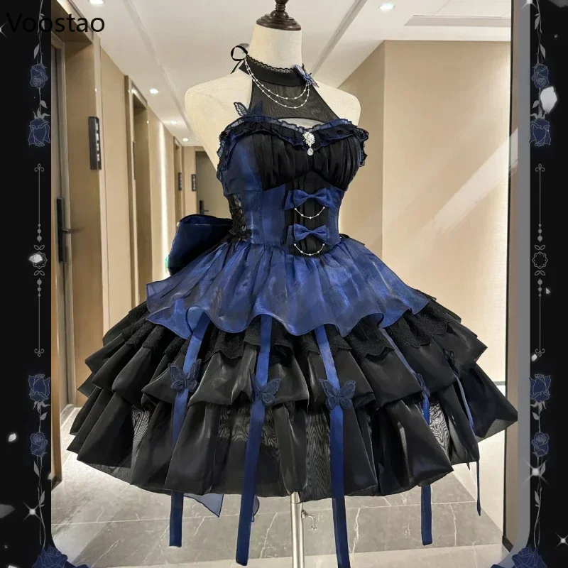 

2025 Vintage Victorian Lolita Princess Mini Dress Women Gothic Y2k Bow Lace Ruffles Sleeveless Party Girl Sweet Elegant Dress