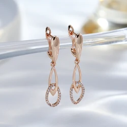 Wbmqda New Fashion 585 Rose Gold Color Natural Zircon Long Drop Earrings For Women Elegant Daily Match Fine Jewelry Accessories