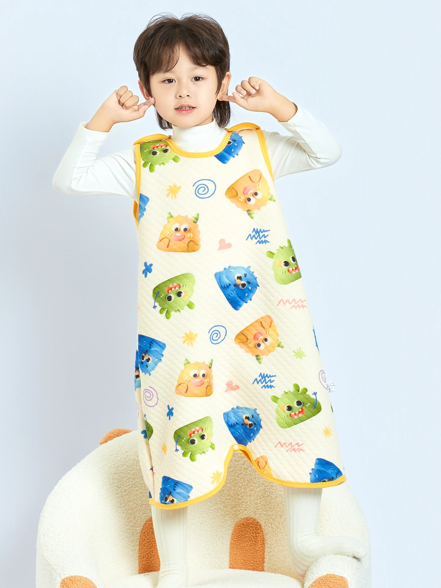 Pure Cotton Warm Sleep Bag Vest Autumn Winter Style Child Layered Romper Boy Full Cotton Sleepwear Anti-Kick Blanket Home Clo...