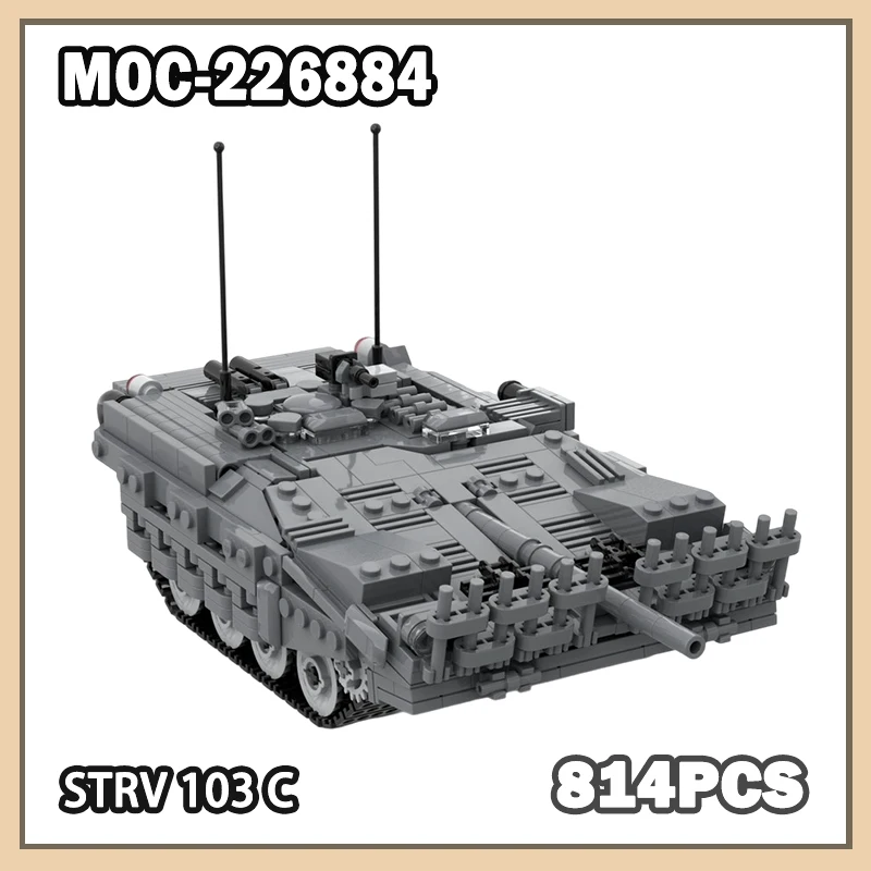 

MOC-226884 Военная война Strv 103 C Строительный блок DIY Шведский S-типа Основный боевой танк в сборе Модель Детские игрушки ПОДАРОК 814 шт.